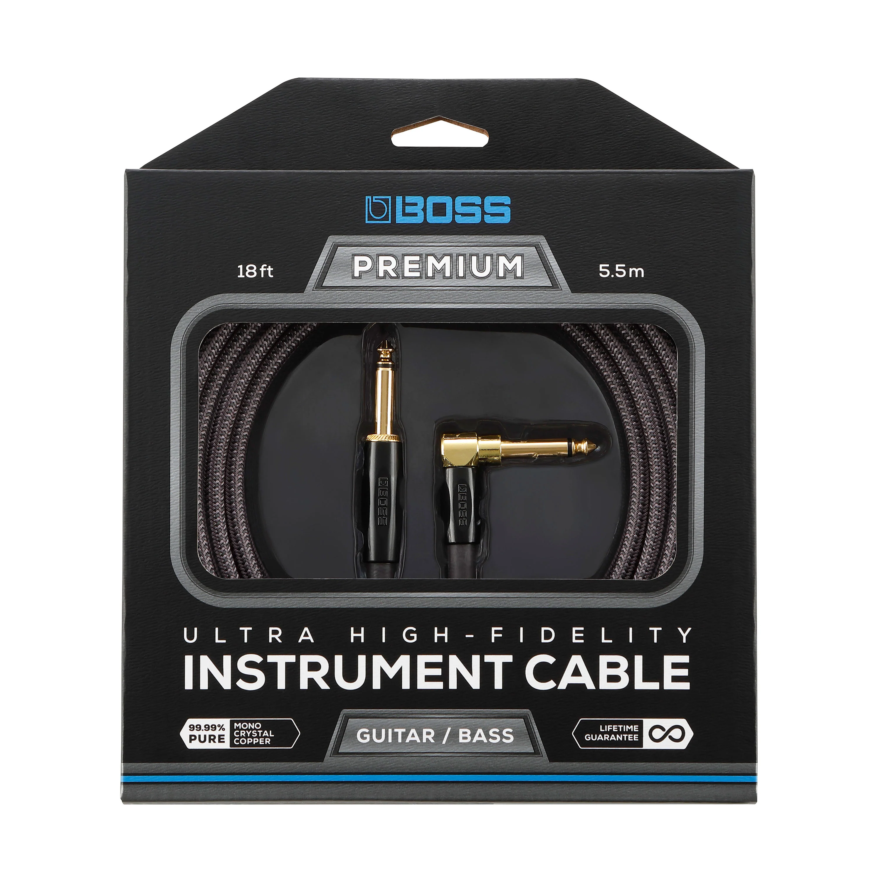 Boss BIC-P18A Premium Standard Instrument Cable, 18ft/5.5m with 1 Straight, 1 Angled Jack - Image 2