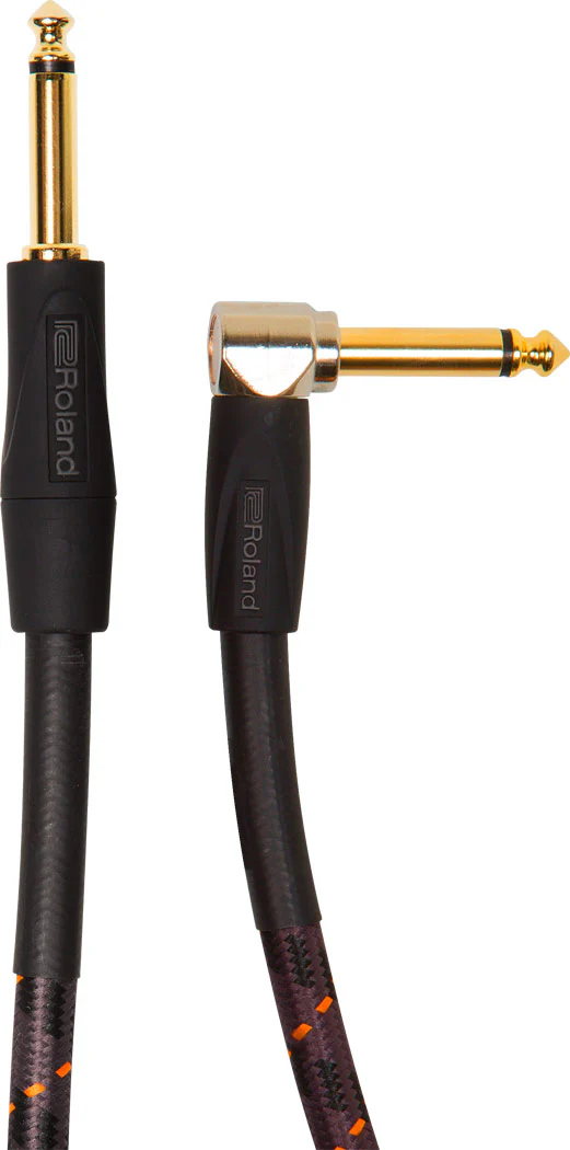 Roland RIC-G15A Instrument Cable, 15ft/4.5m, Angled/Straight 1/4" Jack, Gold Series